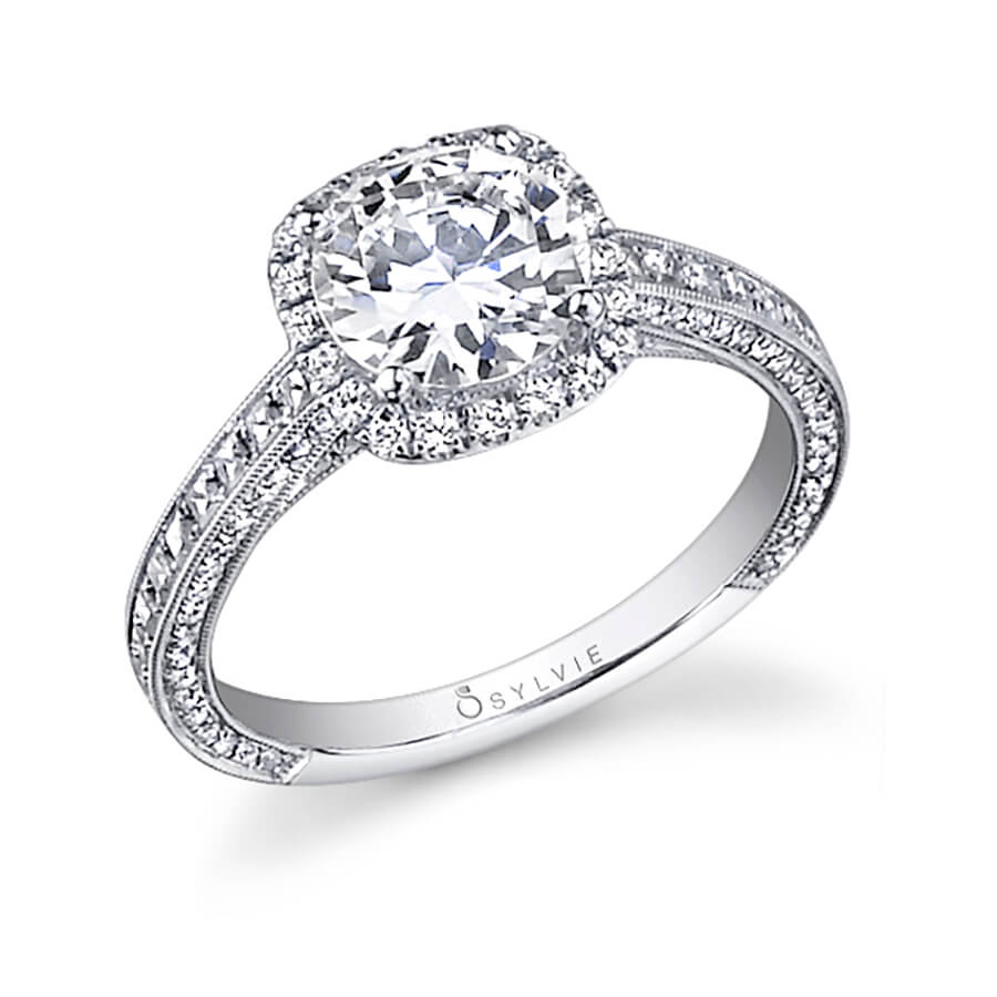 Elayna - Vintage Inspired Round Engagement Ring with Cushion Halo