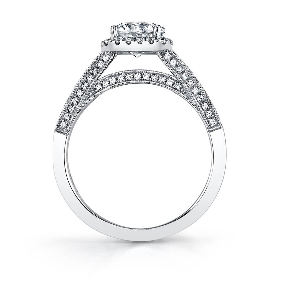 Elayna - Vintage Inspired Round Engagement Ring with Cushion Halo
