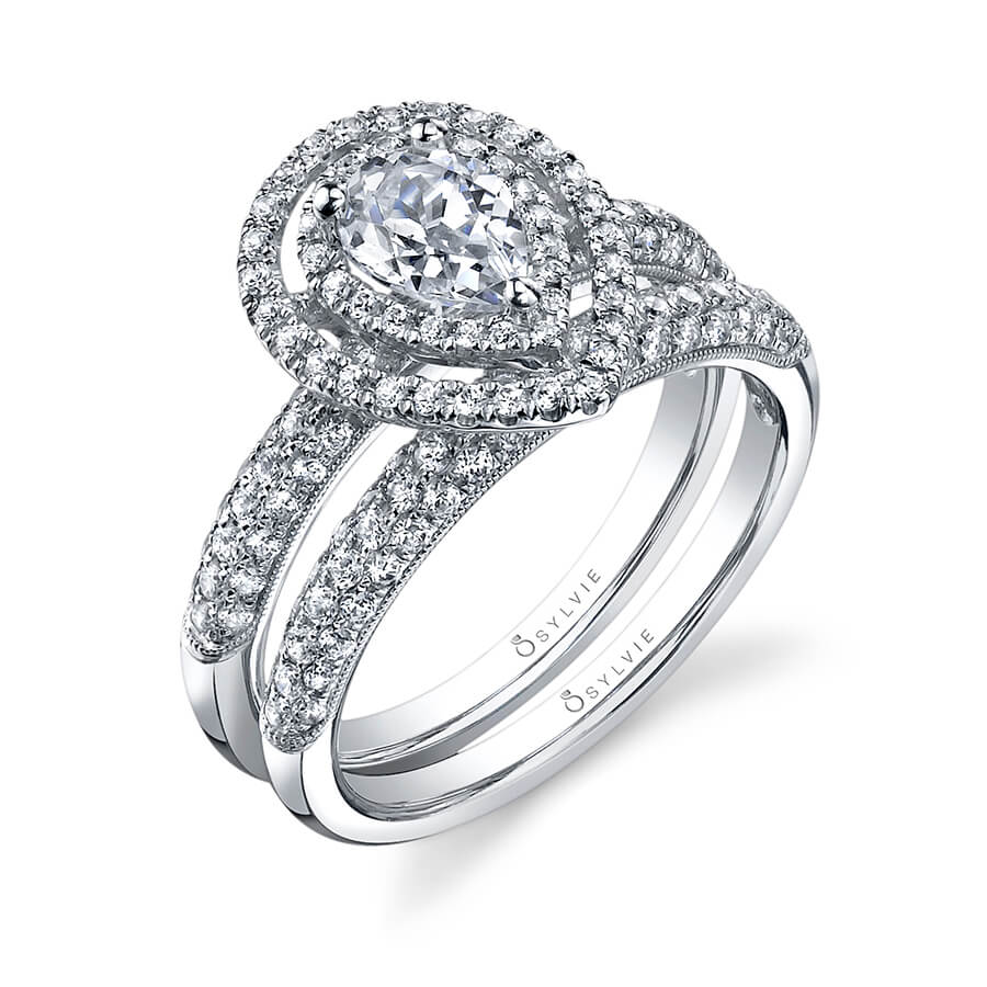 Marie-Eve - Pear Shaped Engagement Ring with Double Halo