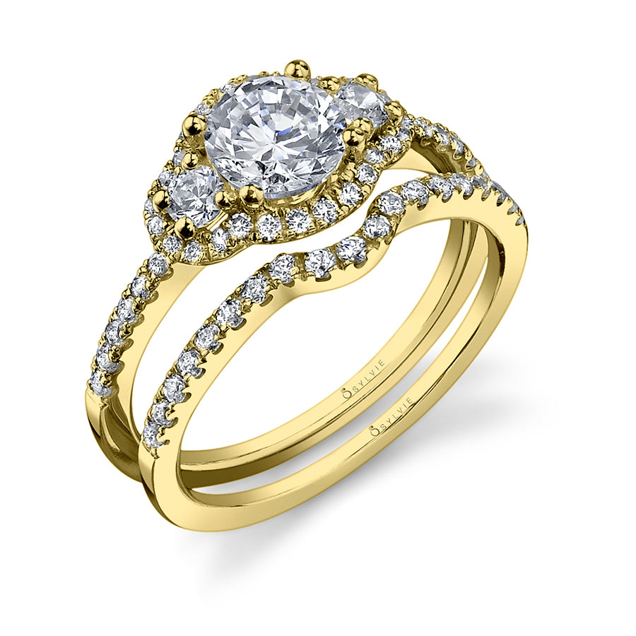 Elicia - Three Stone Halo Engagement Ring