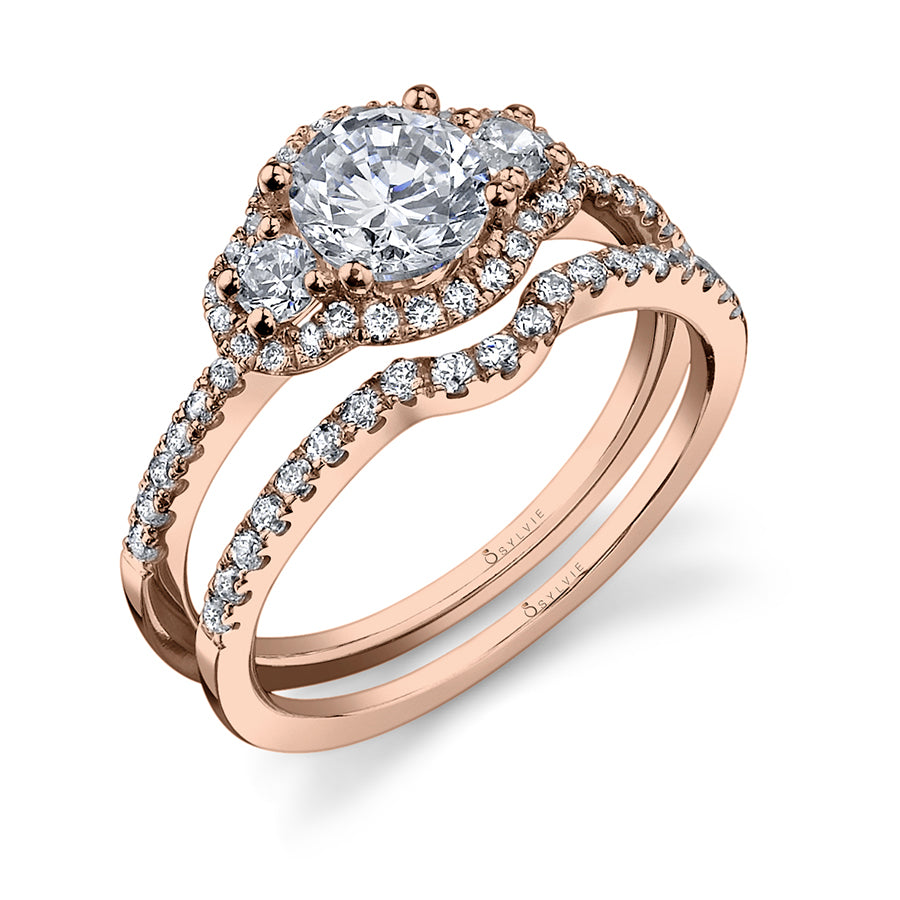 Elicia - Three Stone Halo Engagement Ring