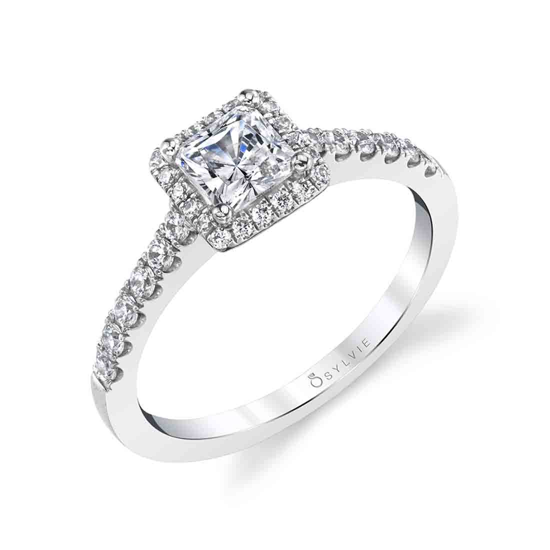 Lindsay - Petite Princess Cut Halo Engagement Ring