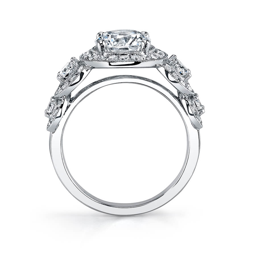 Round Cut Vintage Inspired Five Stone Engagement Ring - Elyse