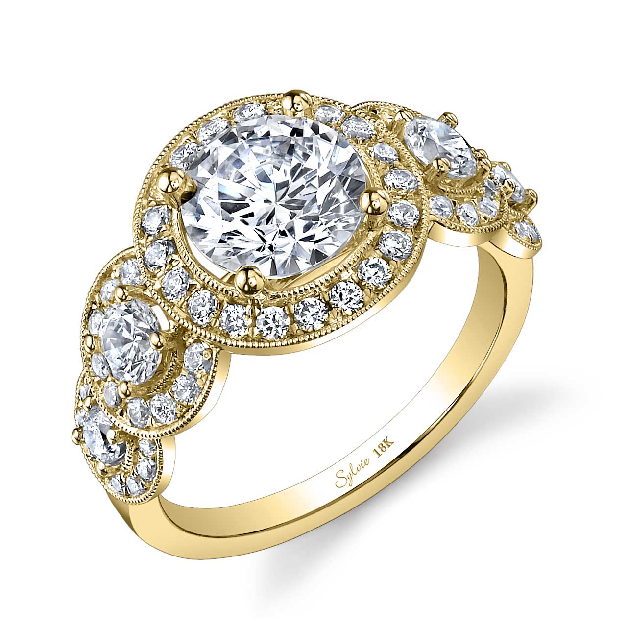 Round Cut Vintage Inspired Five Stone Engagement Ring - Elyse