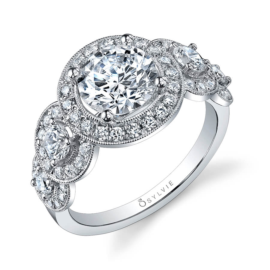 Round Cut Vintage Inspired Five Stone Engagement Ring - Elyse