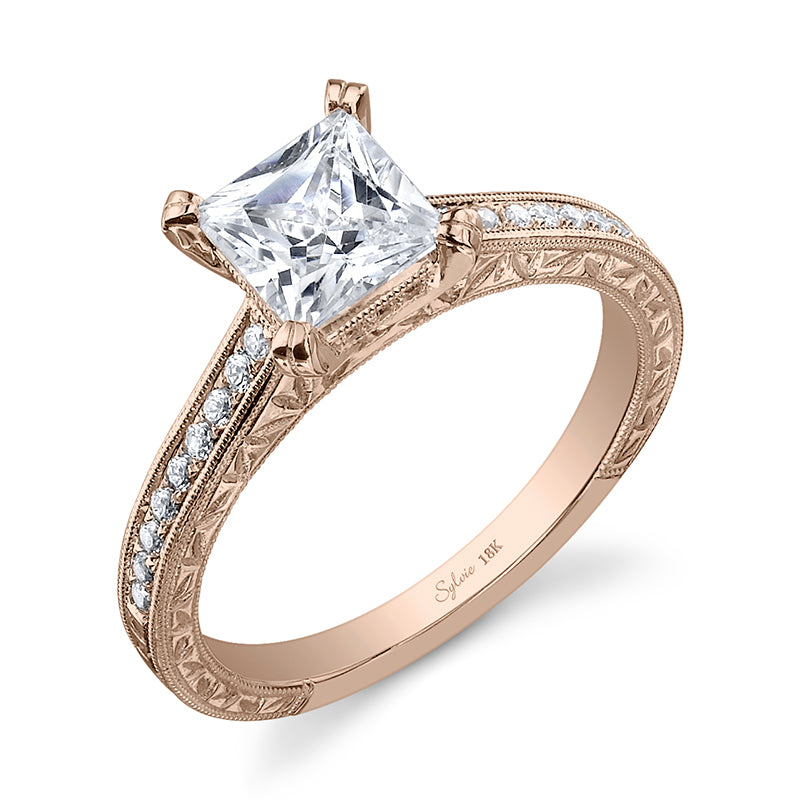 Nicola - Hand Engraved Princess Cut Engagement Ring