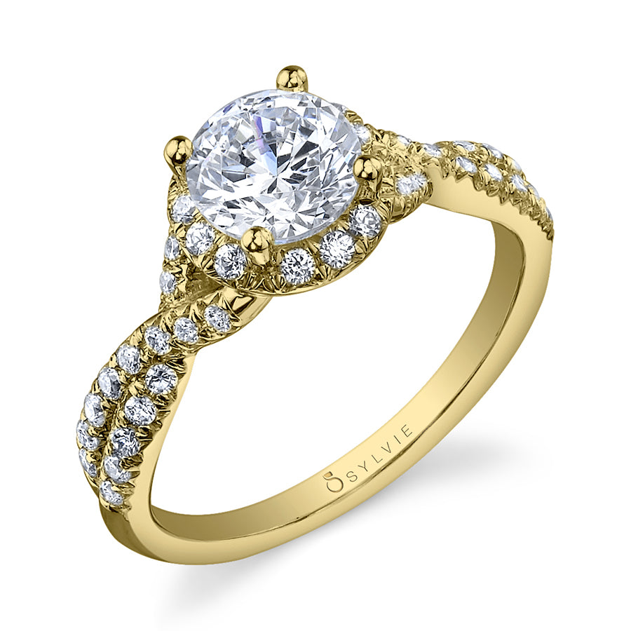 Jeanne - Spiral Engagement Ring with Halo