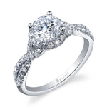 Jeanne - Spiral Engagement Ring with Halo