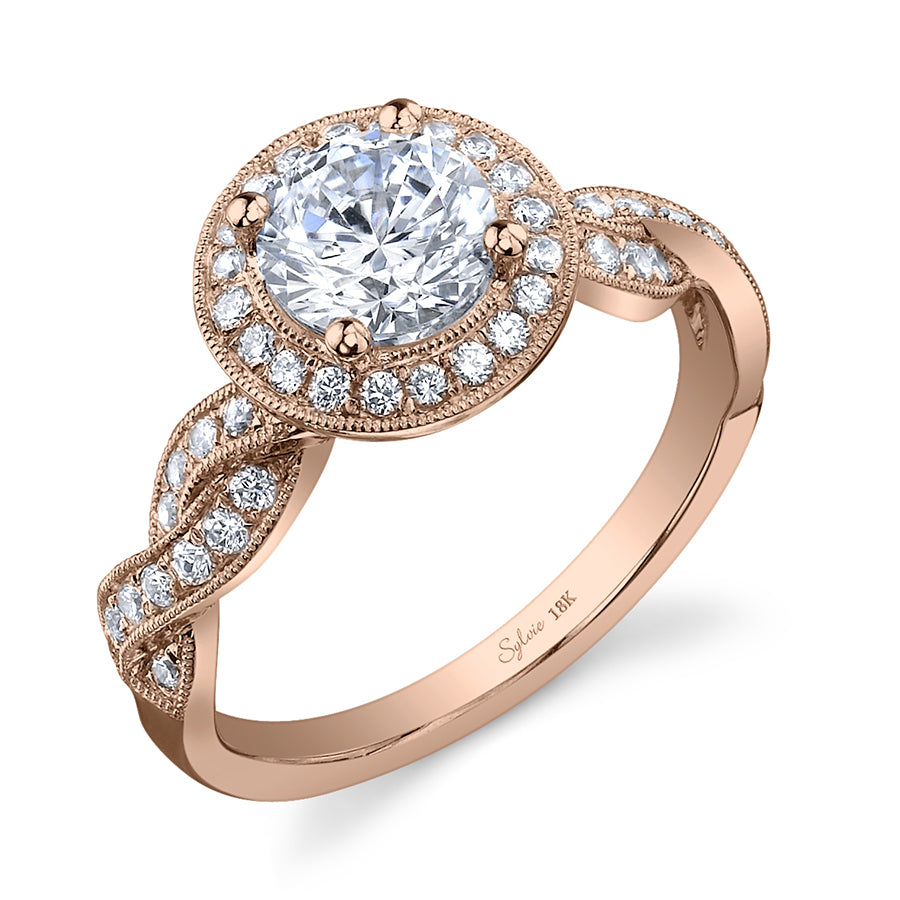Emilie - Spiral Engagement Ring with Halo Two Tone