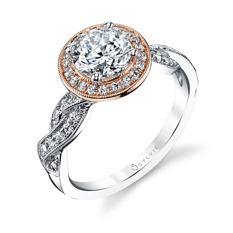 Emilie - Spiral Engagement Ring with Halo Two Tone