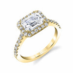Emerald Cut East to West Classic Halo Engagement Ring - Chantelle