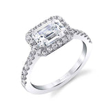 Emerald Cut East to West Classic Halo Engagement Ring - Chantelle