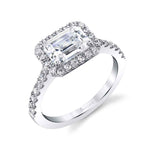 Emerald Cut East to West Classic Halo Engagement Ring - Chantelle