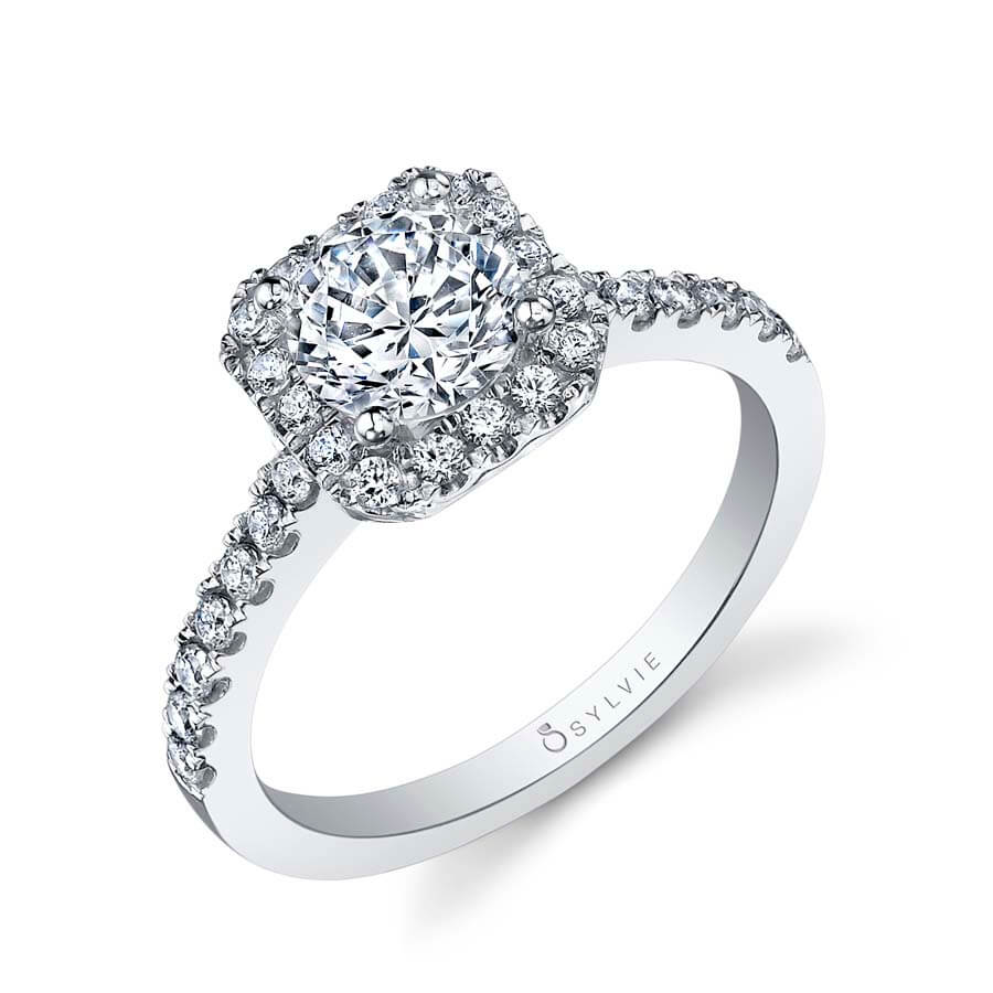 Round Cut Rounded Corner Classic Halo Engagement Ring - Chantelle