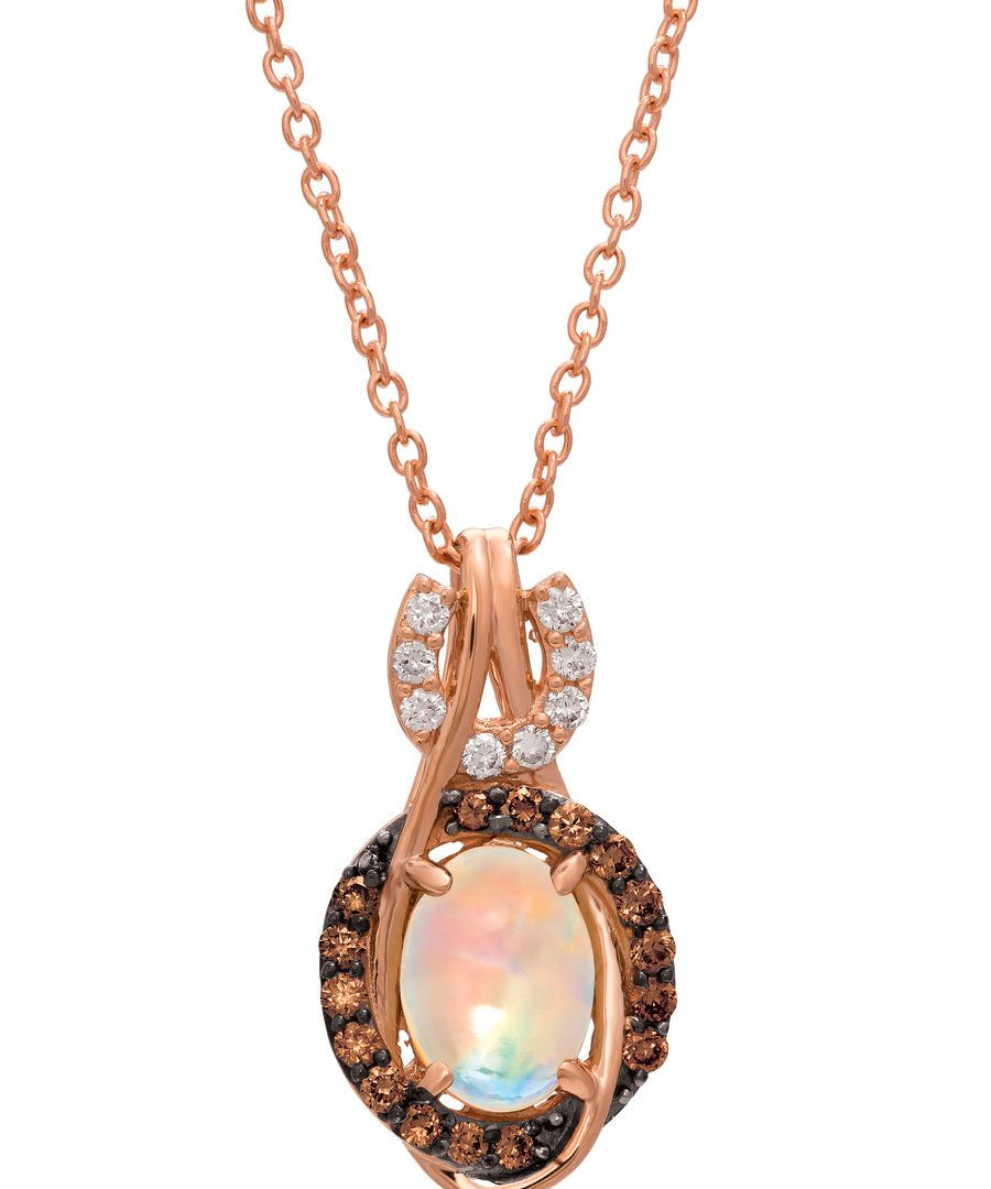 14K STRAWBERRY GOLD DIAMOND OPAL PENDANT