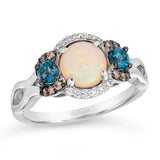 14K WHITE GOLD DIAMOND OPAL, LONDON BLUE TOPAZ RIN