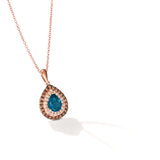 14K STRAWBERRY GOLD DIAMOND LONDON BLUE TOPAZ PEND