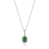 14K WHITE GOLD DIAMOND EMERALD PENDANT