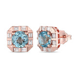 14K STRAWBERRY GOLD DIAMOND BLUE TOPAZ EARRINGS