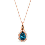 14K STRAWBERRY GOLD DIAMOND LONDON BLUE TOPAZ PEND