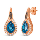 14K STRAWBERRY GOLD DIAMOND LONDON BLUE TOPAZ EARR