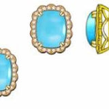 14K YELLOW GOLD DIAMOND STABILIZED TURQUOISE EARRI