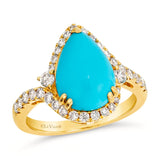 14K YELLOW GOLD DIAMOND TURQUOISE RING