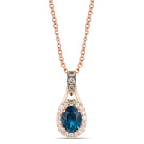 14K STRAWBERRY GOLD DIAMOND LONDON BLUE TOPAZ PEND