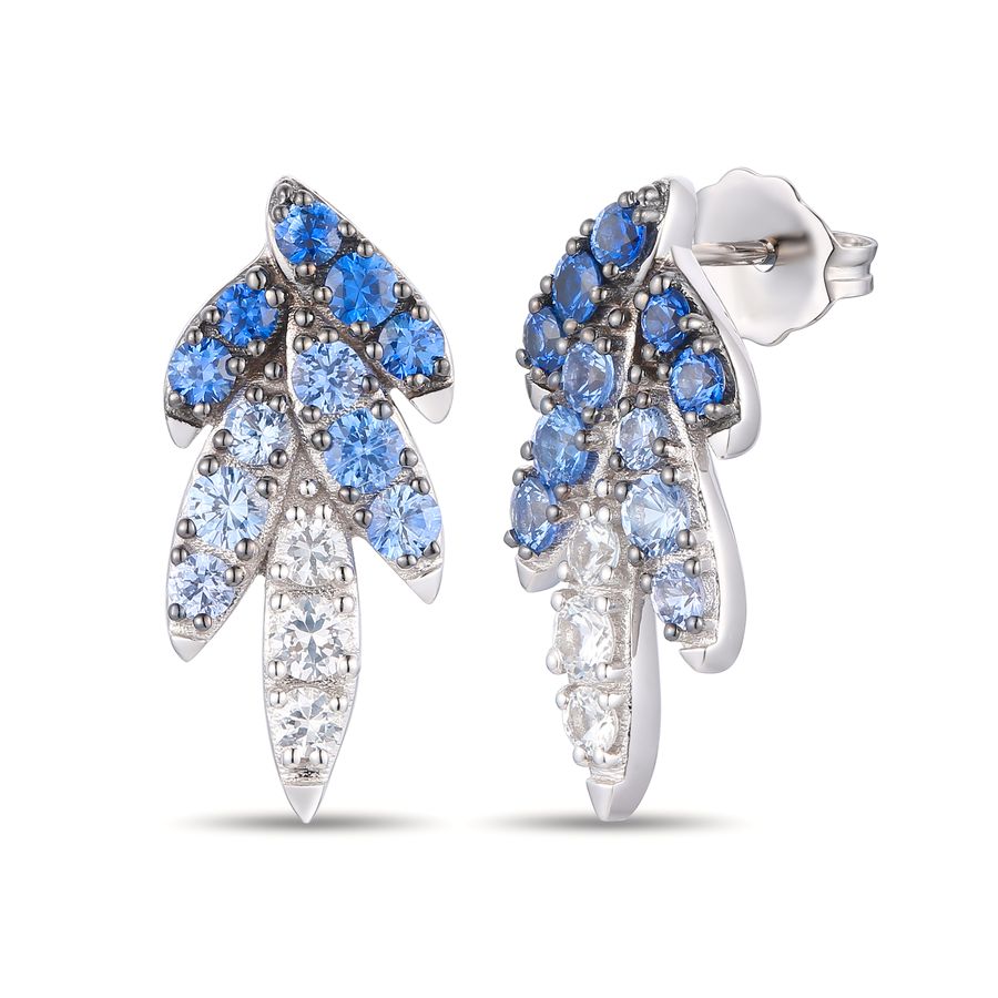 14K WHITE GOLD SAPPHIRE OMBRE, WHITE SAPPHIRE EARR