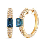 14K YELLOW GOLD DIAMOND LONDON BLUE TOPAZ EARRINGS