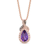 14K STRAWBERRY GOLD DIAMOND DARK AMETHYST PENDANT