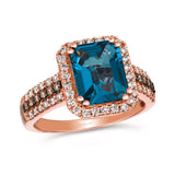 14K STRAWBERRY GOLD DIAMOND LONDON BLUE TOPAZ RING