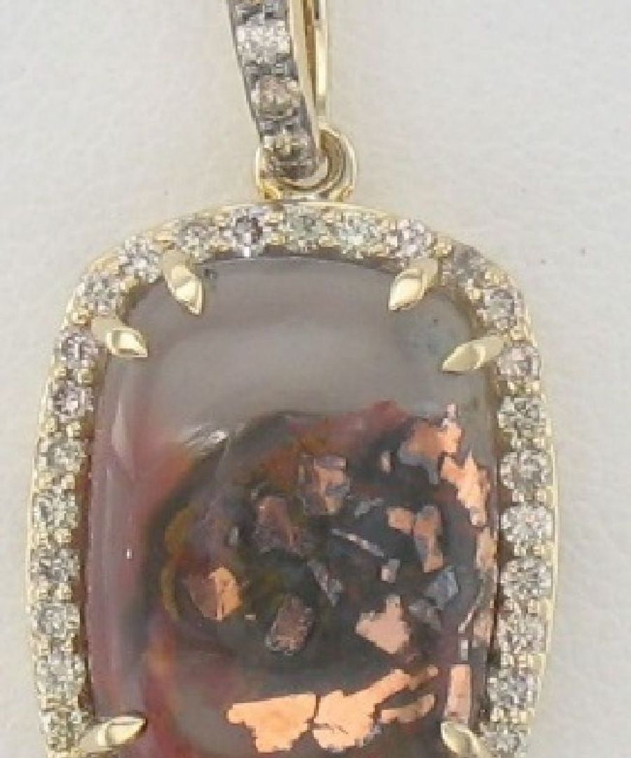 14K STRAWBERRY GOLD DIAMOND AQUADITE BLACK PENDANT