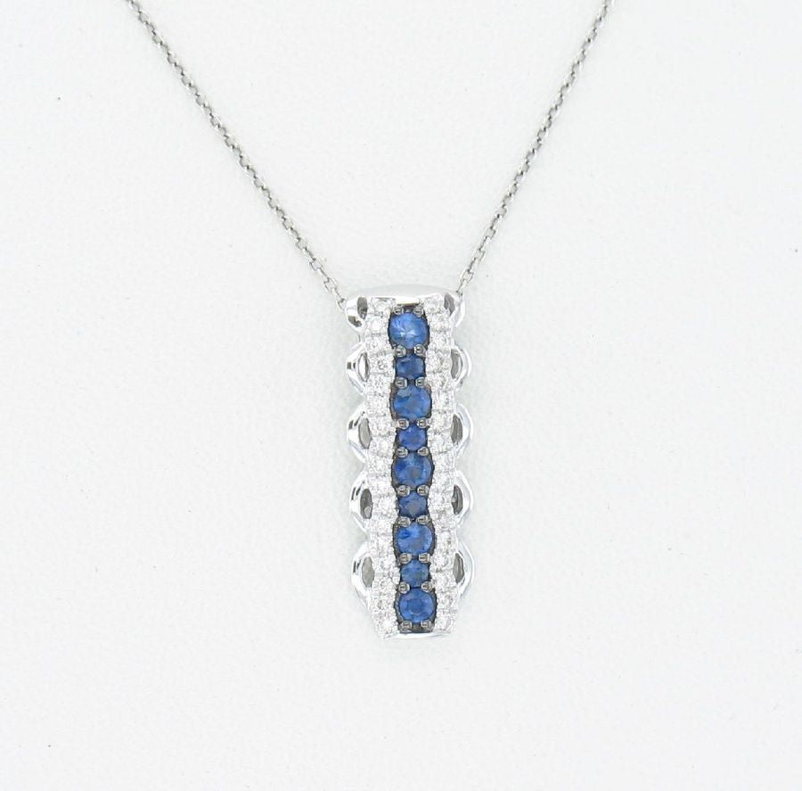 14K WHITE GOLD DIAMOND SAPPHIRE PENDANT